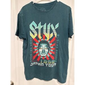 Styx Mens Teal 1983 Japan Tour Mr Roboto Kilroy Graphic T-Shirt Medium Classic